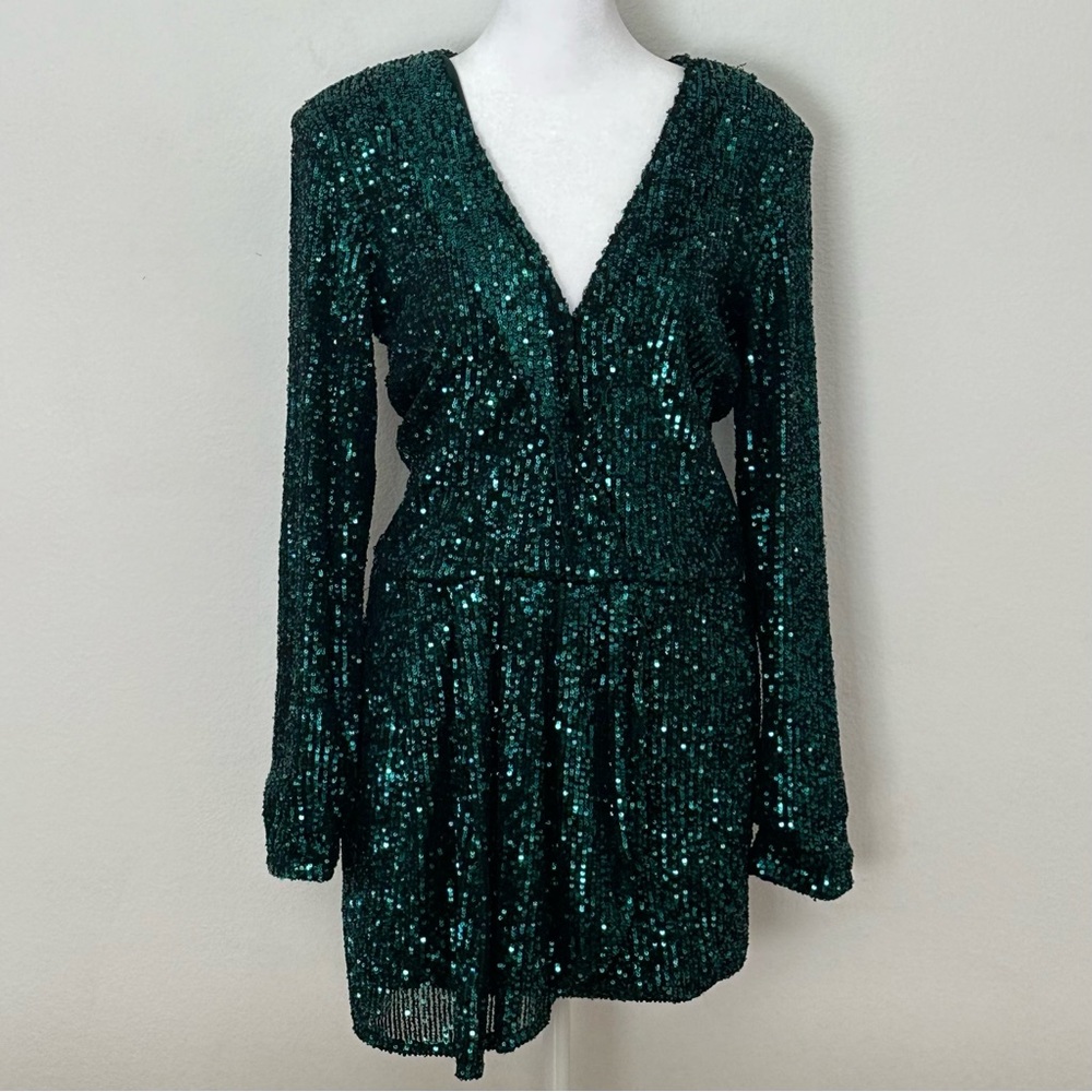 Lioness Make Your Move Mini Dress In Emerald Green Sequin, size Large